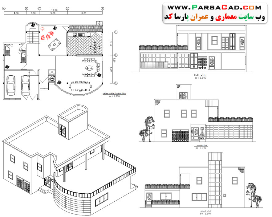 نقشه ویلا - عکس ویلا - علی شفیع زاده - پارسا کد - معماری - ویلا های زیبا