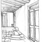 اسکیس از فضای داخلی خانه های روستای ماسوله